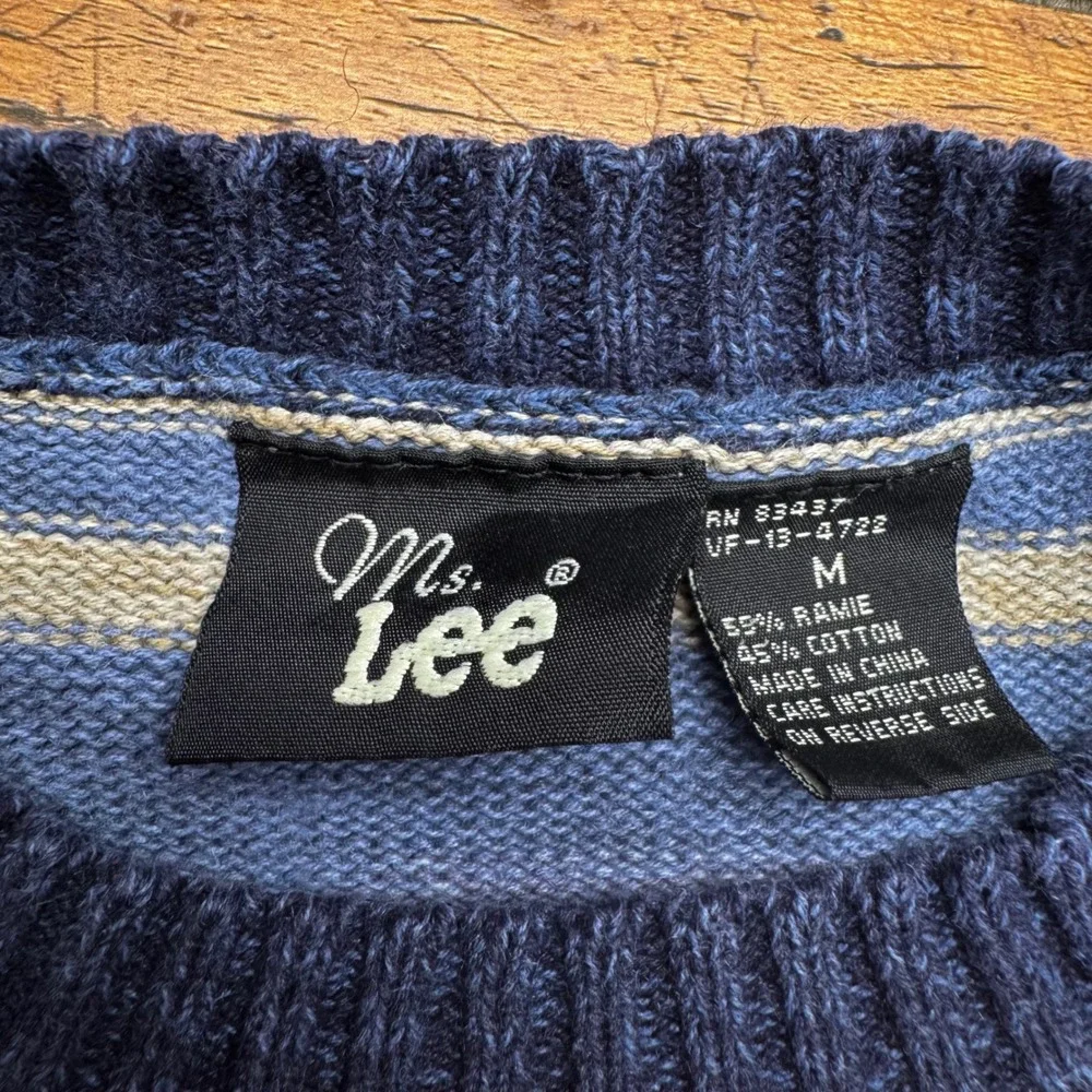 Ms Lee Vintage Multi Color Striped Knit Sweater Blue Red Ramie‎ Cotton Womens M